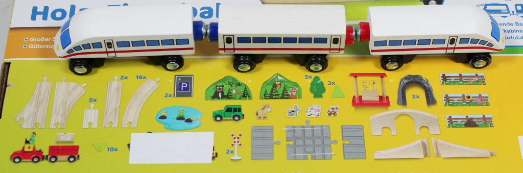 LIDL - BAHN mit ICE 3 tlg Holz Eisenbahn Holzeisenbahn Set B-Ware yx E1x