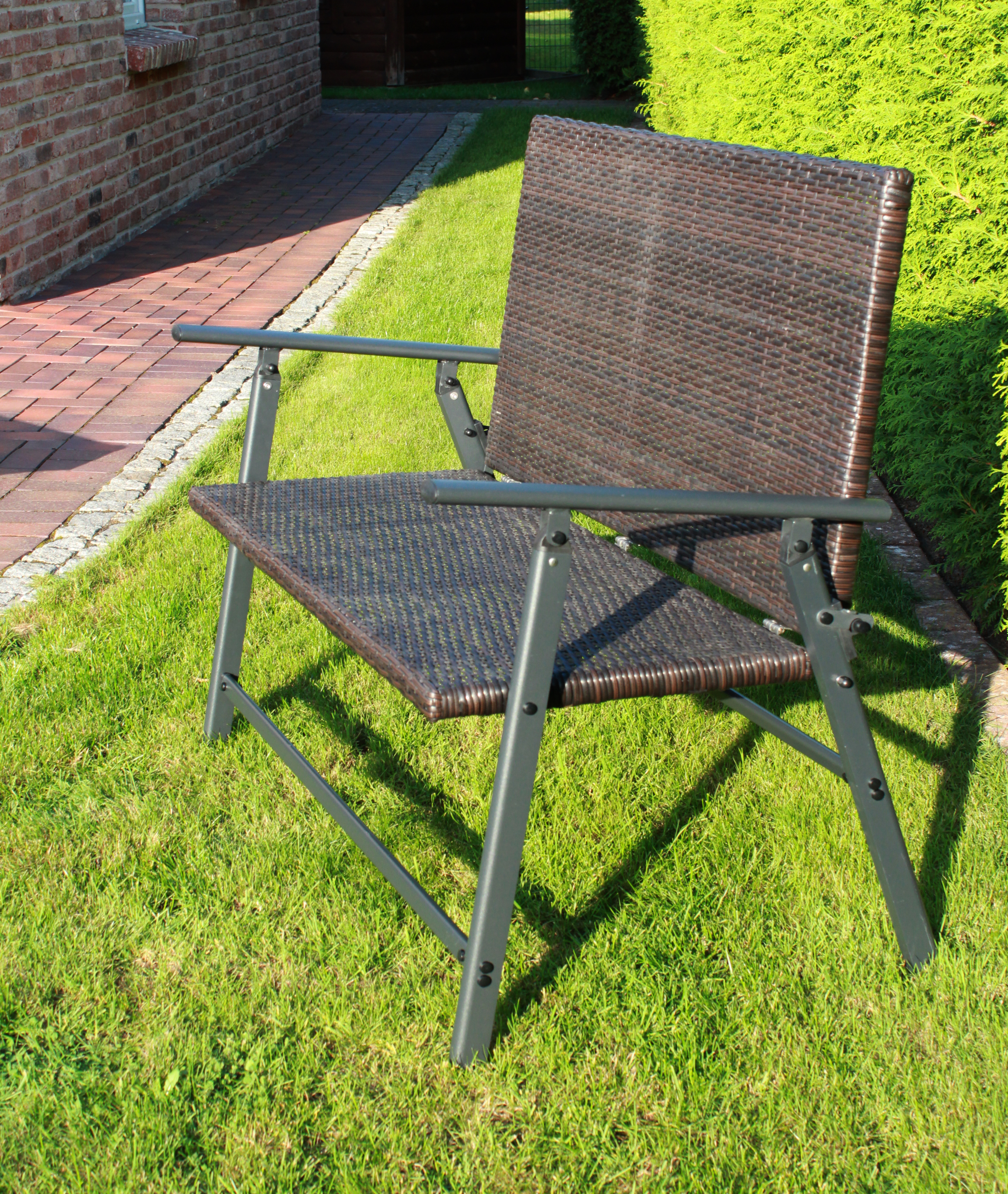 Alu Klappbank Poly-Rattan Geflecht Bank GARTENBANK Braun faltbar