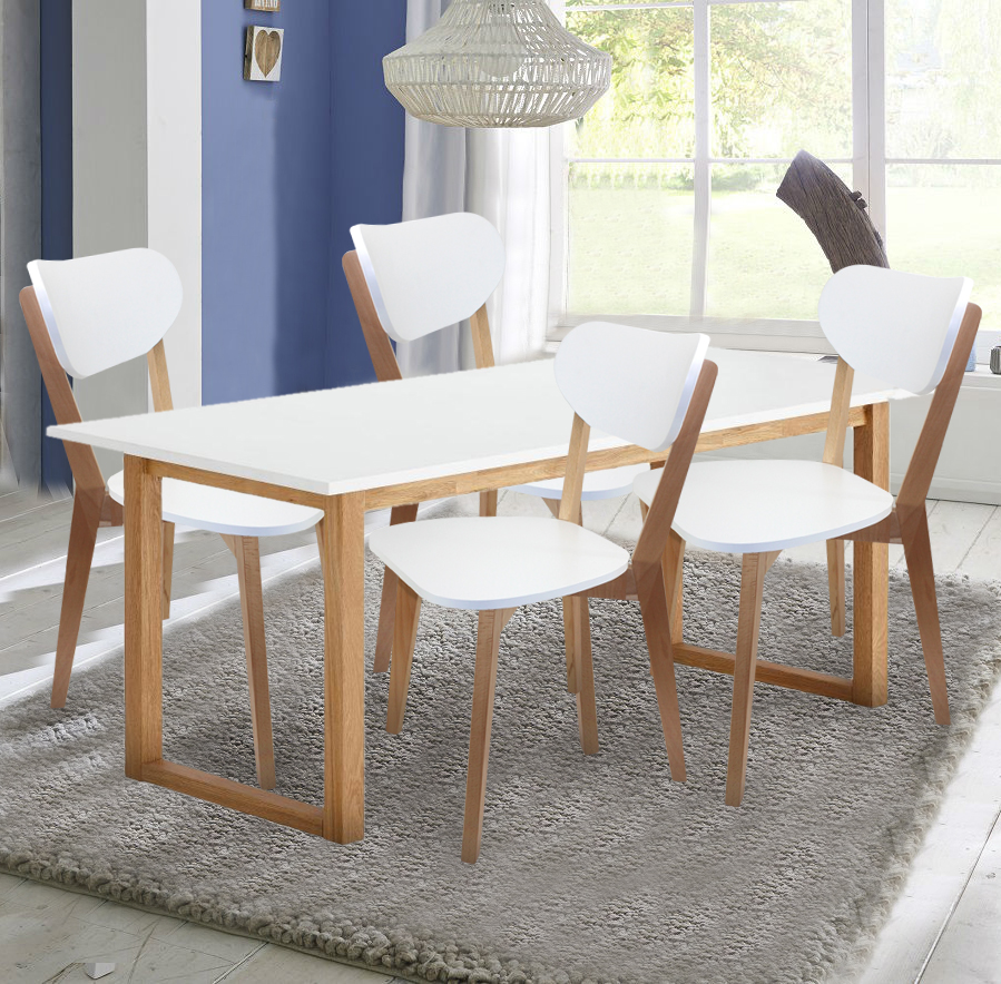 2er Set Küchenstuhl SKANDI Holz Buche, Lack Weiß Esszimmerstuhl Stuhl