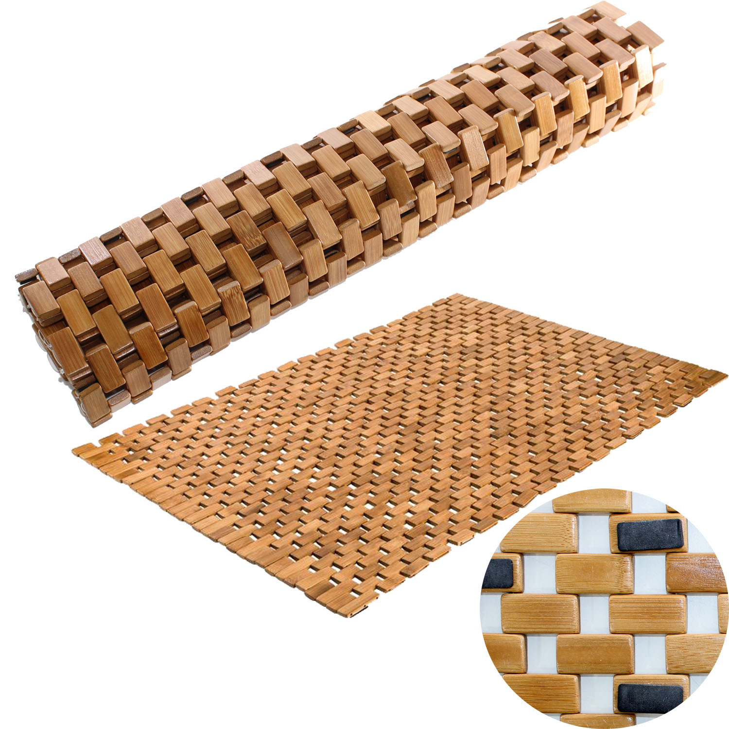 2er SET BAMBUS BADEMATTE 50x80 | Badvorleger Bambusmatte Saunamatte