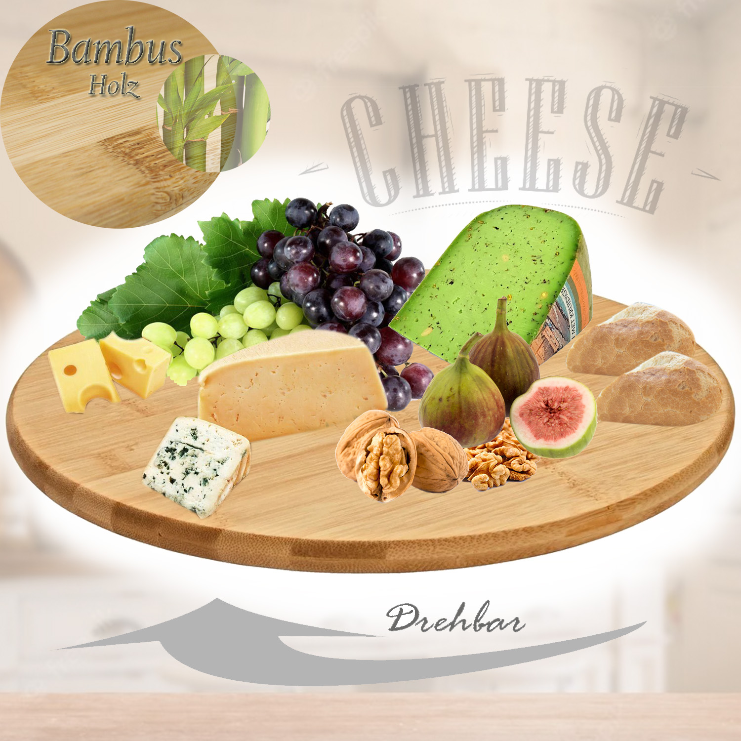 Drehteller Holz 32 cm Servierplatte Drehplatte aus Bambus 360 Grad drehbar  rund | eBay.de